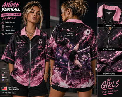 Anime Football Cuban Collar Shirt For Girls