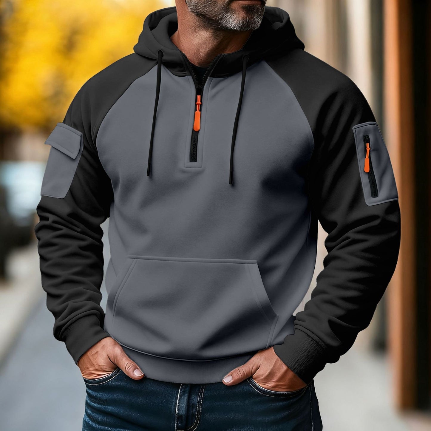 Zipper Decorations Brushed Sports Leisure Pullover Hooded Sweater