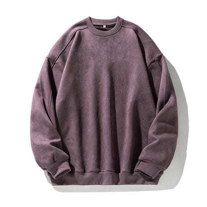 Suede-look Solid-color Casual Hoodie For Men