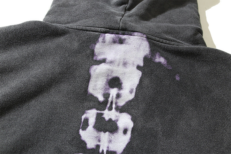 Washed-out Vintage Distressed Skull Bone Hooded Sweater