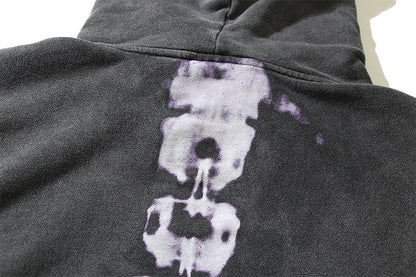 Washed-out Vintage Distressed Skull Bone Hooded Sweater