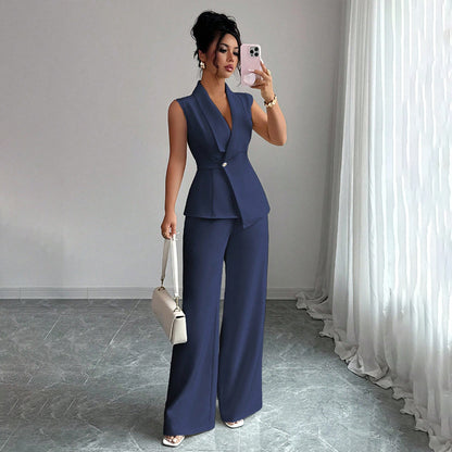 Sleeveless Blazer And Straight-leg Pants Two-piece Set
