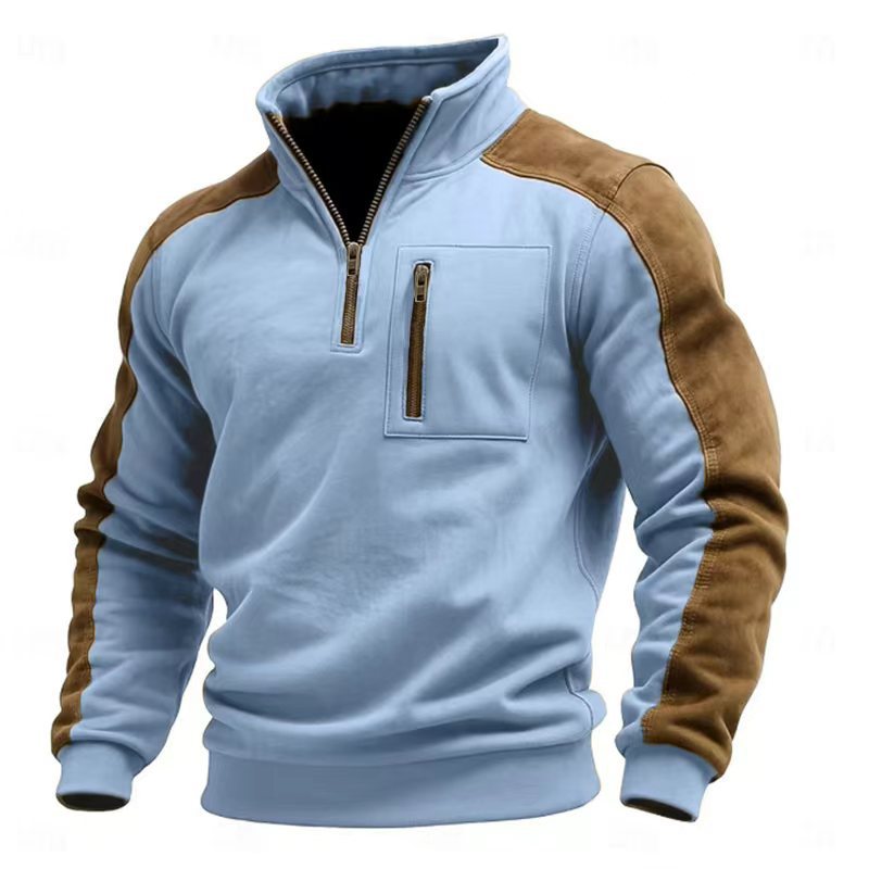 Men's Stand-Up Collar Pullover Zip-Up Sweatshirt