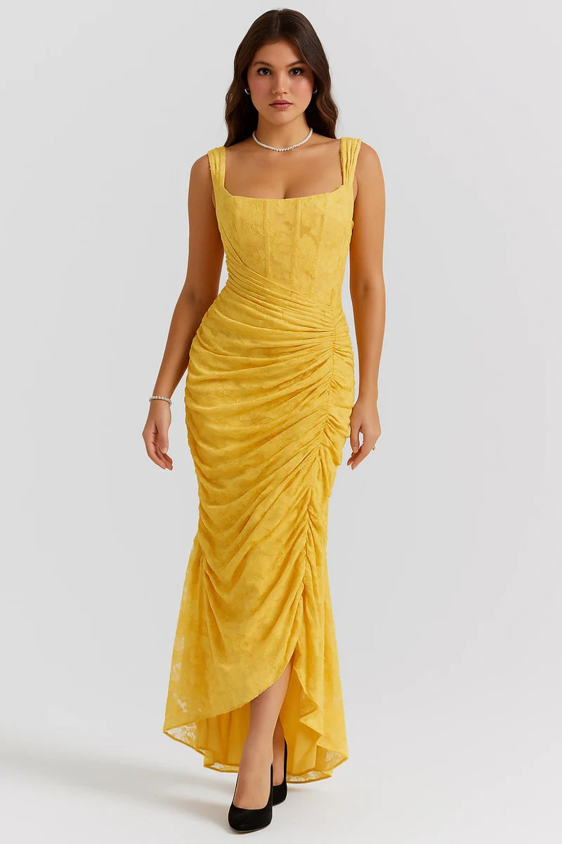 Womens Solid-Colored Slim-Fit Sleeveless Fishtail Maxi Dress Banquet Evening Gown One-Piece Dress