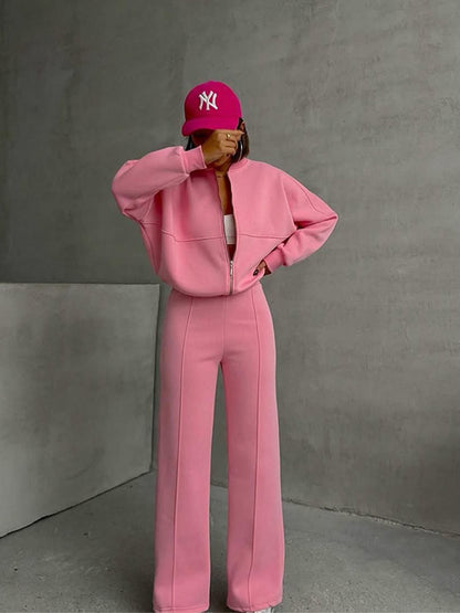 Women’s European & American Casual Cardigan Pants Two-Piece Set, Oversized Lounge Co-Ord Outfit, Trendy Streetwear Matching Set